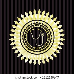 stethoscope icon inside gold shiny badge