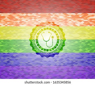 stethoscope icon inside lgbt colors emblem 