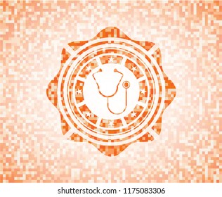 stethoscope icon inside orange mosaic emblem with background