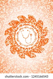stethoscope icon inside orange mosaic emblem with background