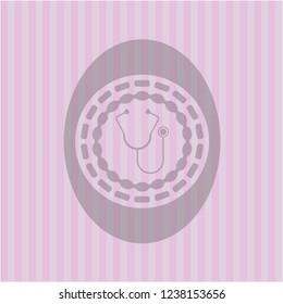 stethoscope icon inside pink emblem. Vintage.