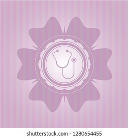 stethoscope icon inside pink emblem. Retro