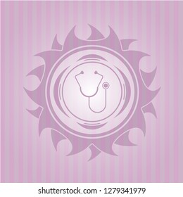 stethoscope icon inside realistic pink emblem