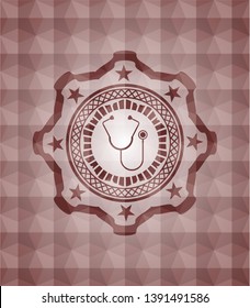 stethoscope icon inside red badge with geometric background. Seamless.