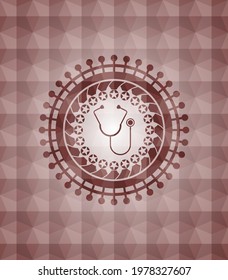 stethoscope icon inside red badge with geometric pattern. Seamless. 