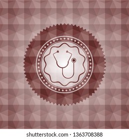 stethoscope icon inside red emblem with geometric background. Seamless.