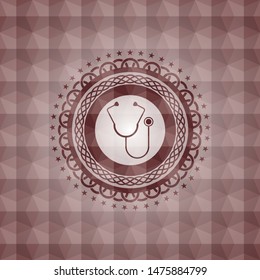 stethoscope icon inside red geometric emblem. Seamless.