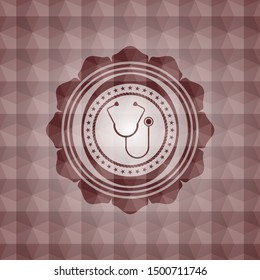stethoscope icon inside red geometric emblem. Seamless.