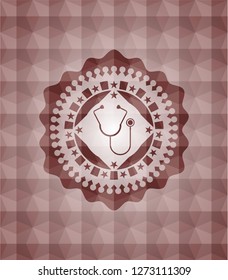 stethoscope icon inside red polygonal badge. Seamless.