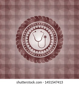 stethoscope icon inside red polygonal badge. Seamless.