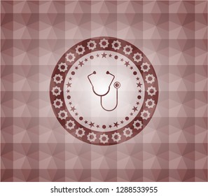 stethoscope icon inside red seamless emblem with geometric pattern.