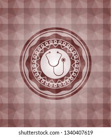 stethoscope icon inside red seamless geometric pattern emblem. Seamless.