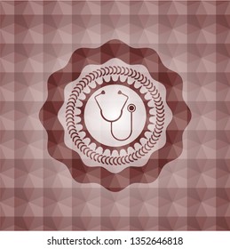stethoscope icon inside red seamless badge with geometric pattern.