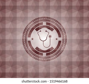 stethoscope icon inside red seamless badge with geometric pattern.