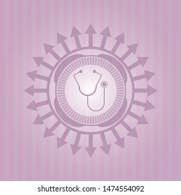 stethoscope icon inside retro pink emblem