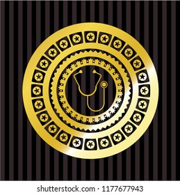 stethoscope icon inside shiny emblem
