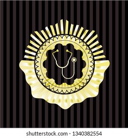 stethoscope icon inside shiny emblem