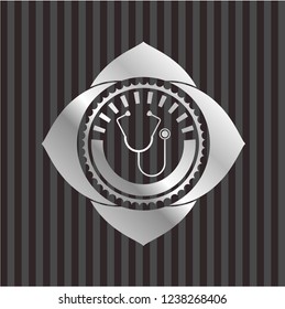 stethoscope icon inside silver badge