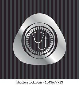 stethoscope icon inside silver badge
