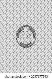 stethoscope icon inside silver shiny badge. Scales pattern. Vector Illustration. Detailed. 