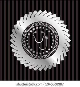 stethoscope icon inside silvery shiny emblem