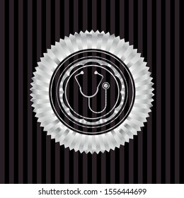 stethoscope icon inside silvery shiny emblem
