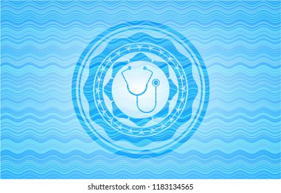 stethoscope icon inside water representation badge background.