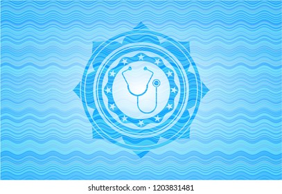 stethoscope icon inside water wave concept emblem background.