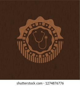 stethoscope icon inside wooden signboards