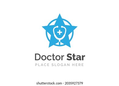 Stethoscope icon isolated on star shape symbol. Health and medicine logo template.