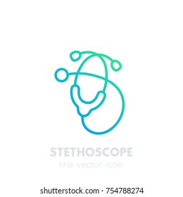 stethoscope icon, linear, isolated on white