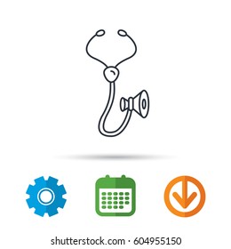 Stethoscope icon. Medical doctor equipment sign. Pulmology symbol. Calendar, cogwheel and download arrow signs. Colored flat web icons. Vector