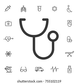 Stethoscope icon. medical symbol, line icon set on white background.