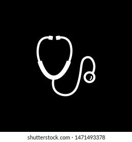 Stethoscope Icon On Black Background. Black Flat Style Vector Illustration