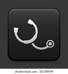 Stethoscope Icon on Black and White Button 