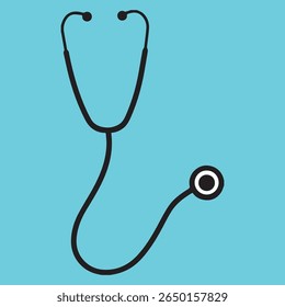 Ícone de estetoscópio em um fundo azul. Equipamento médico para cuidados de saúde e diagnóstico. Ilustração de vetor simples