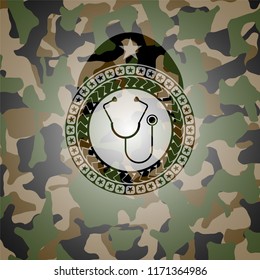 stethoscope icon on camo pattern