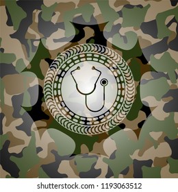 stethoscope icon on camo pattern