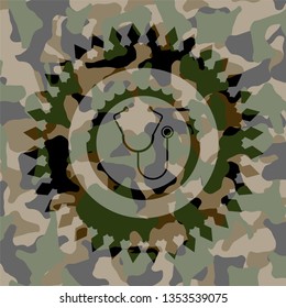 stethoscope icon on camo texture