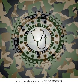 stethoscope icon on camouflaged pattern