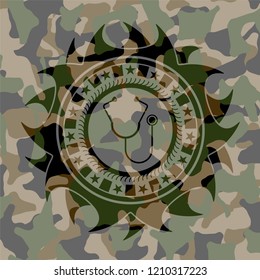 stethoscope icon on camouflaged texture