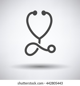 Stethoscope icon on gray background, round shadow. Vector illustration.