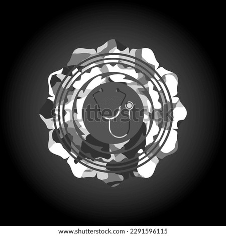 stethoscope icon on grey camo texture. 