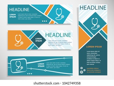 Stethoscope icon on horizontal and vertical banner. Modern banner design template. 