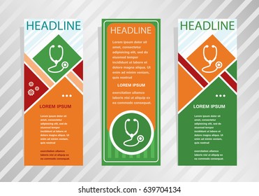 Stethoscope  icon on vertical banner. Modern banner, brochure design template