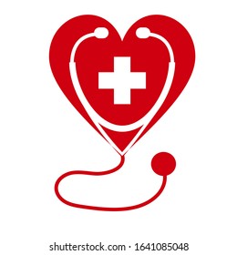 Stethoscope icon on white background. Symbol of health care and medicine. Internet, mobile applications. Vector illustration