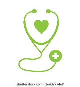Icono de estetioscopio sobre fondo blanco. Símbolo de atención médica y medicina. Internet, aplicaciones móviles. Ilustración del vector