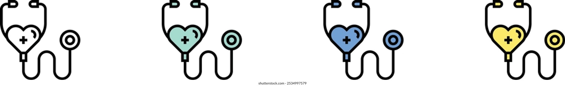 stethoscope icon. Outline, Green, Blue and Yellow Style Design Isolated On White Background