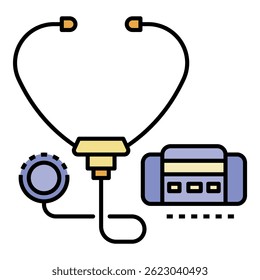 Stethoscope icon. Outline stethoscope vector icon color flat isolated on white