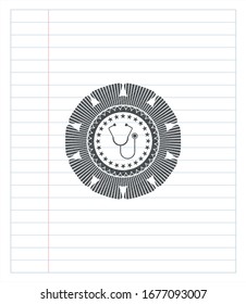 dibujo de lápiz de icono del estetoscopio. Ilustración vectorial. Detallado.
